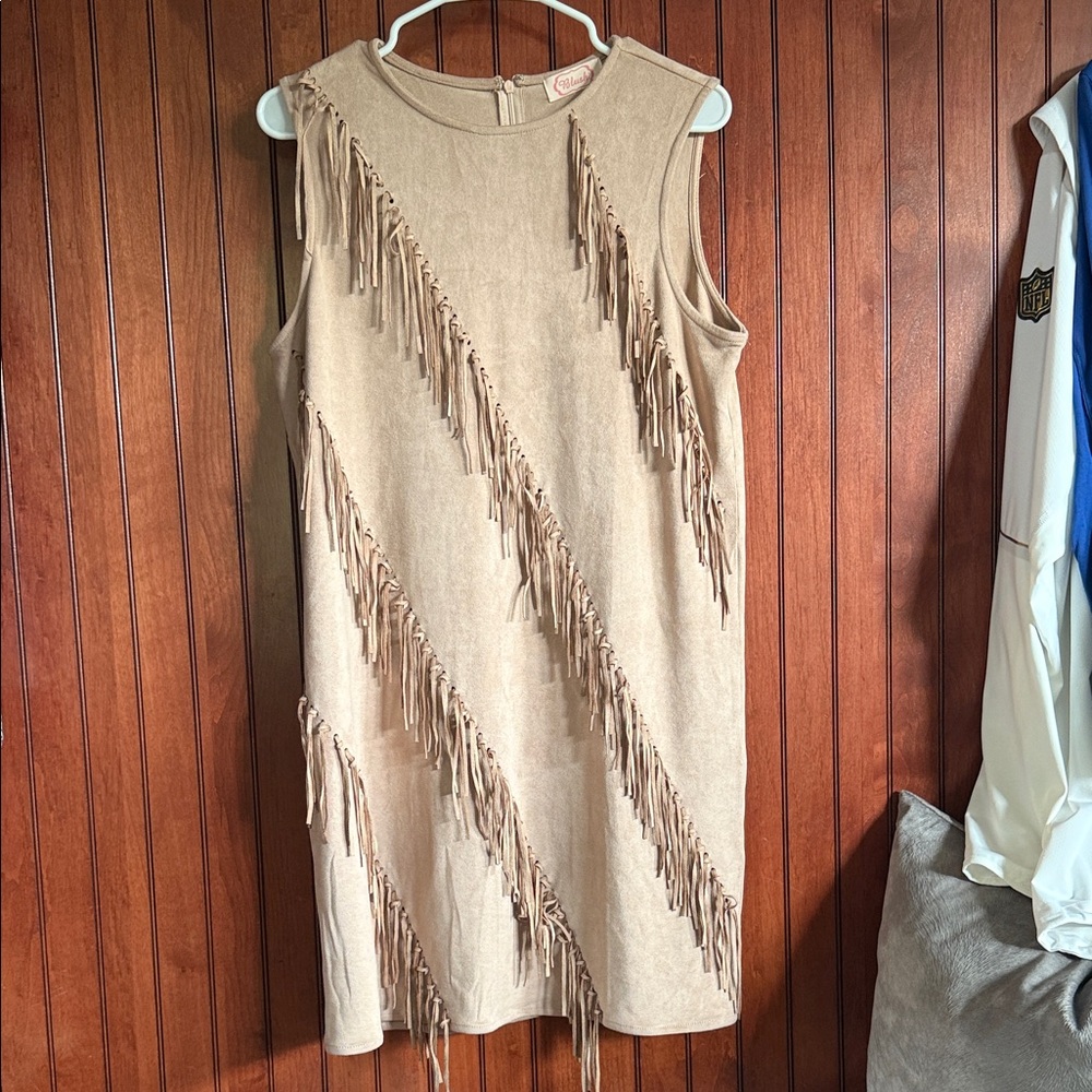 Blush Tan Fringe Mini Dress